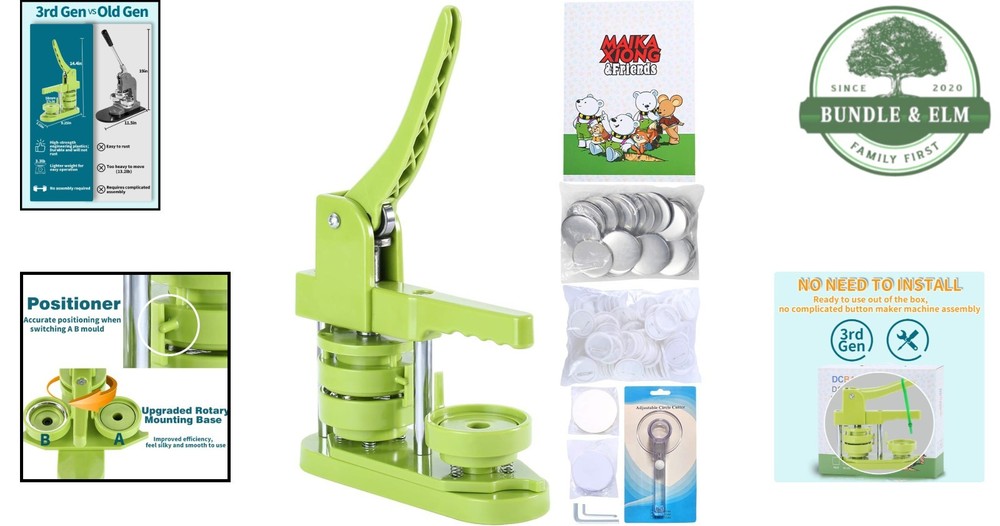 Installation-Free 58mm Button Maker Machine - Includes Magic Book & 100 Parts