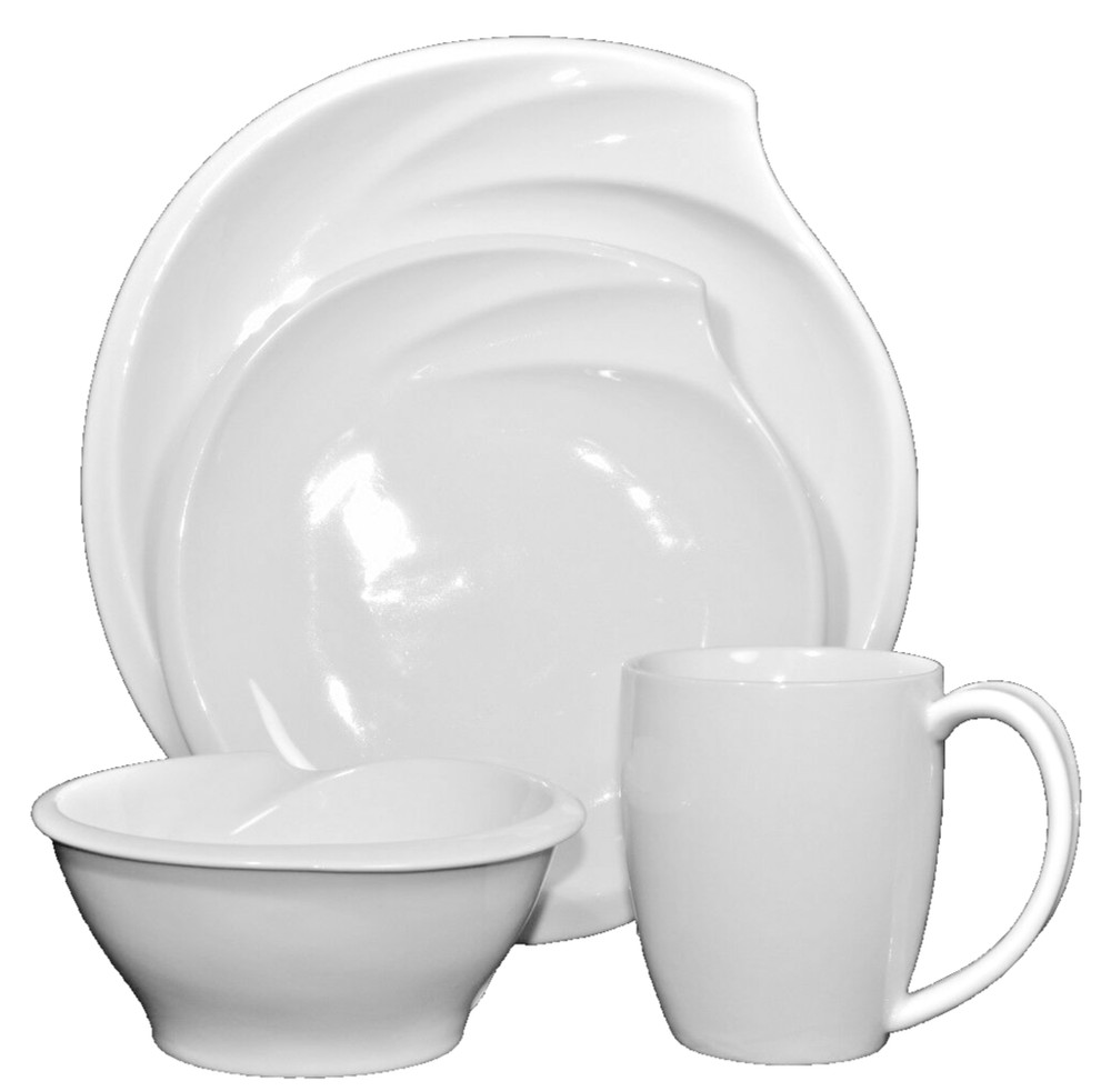 NAMBE Stoneware Currents Winter Snow White 4 Piece Place Setting Dinnerware New
