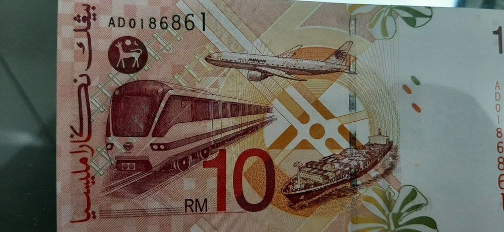 Malaysia uncut sheet 3 in 1 banknote 1997 10 ringgit UNC don