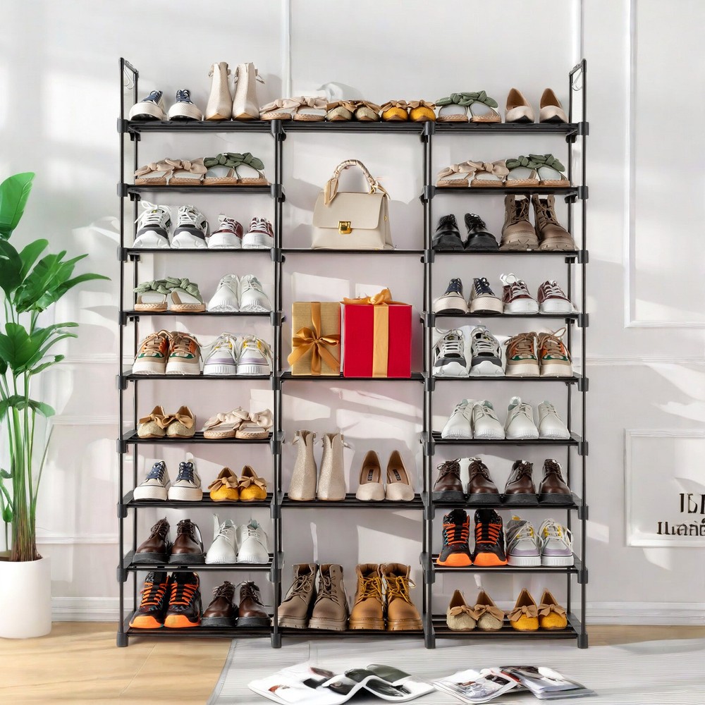 Black Modern Adjustable 9 Tiers Medium Shoe Rack,Stackable Assembly Shoe Shelves