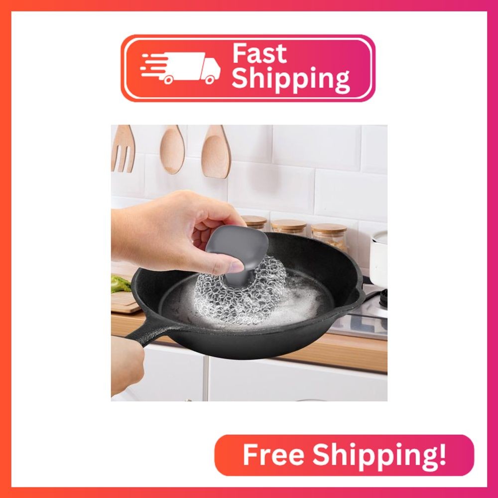 Cast Iron Scrubber, Cast Iron Cleaner with Pan Scraper, Chainmail Scrubber for C