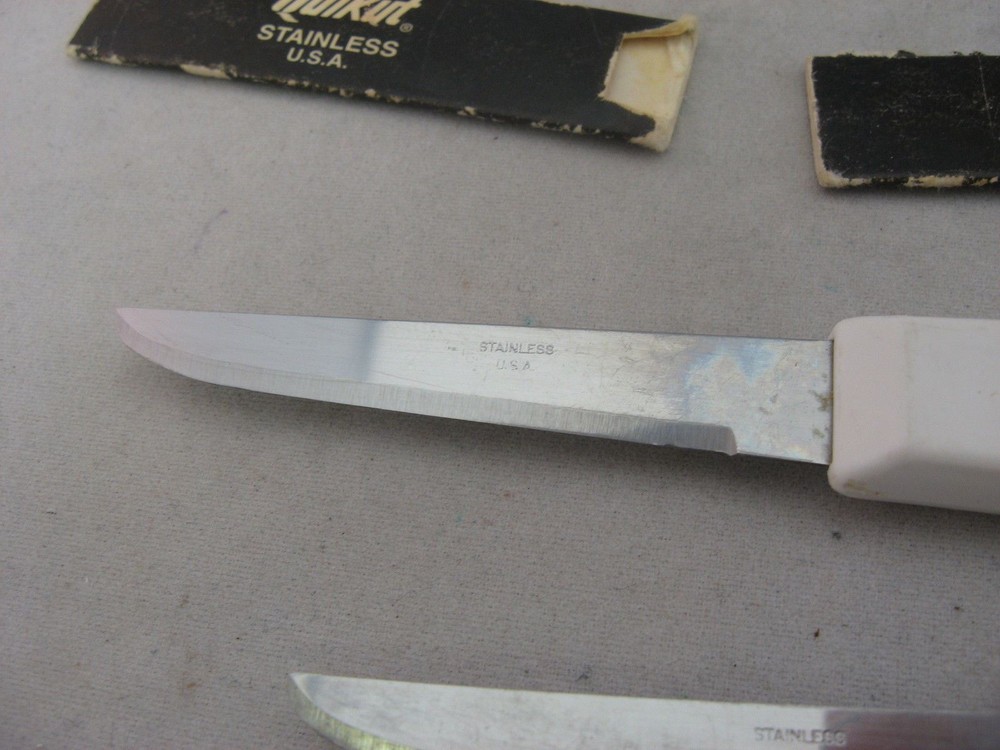 2 Two Vintage White Handle Quikut Kitchen Knives ~ Nice Condition~