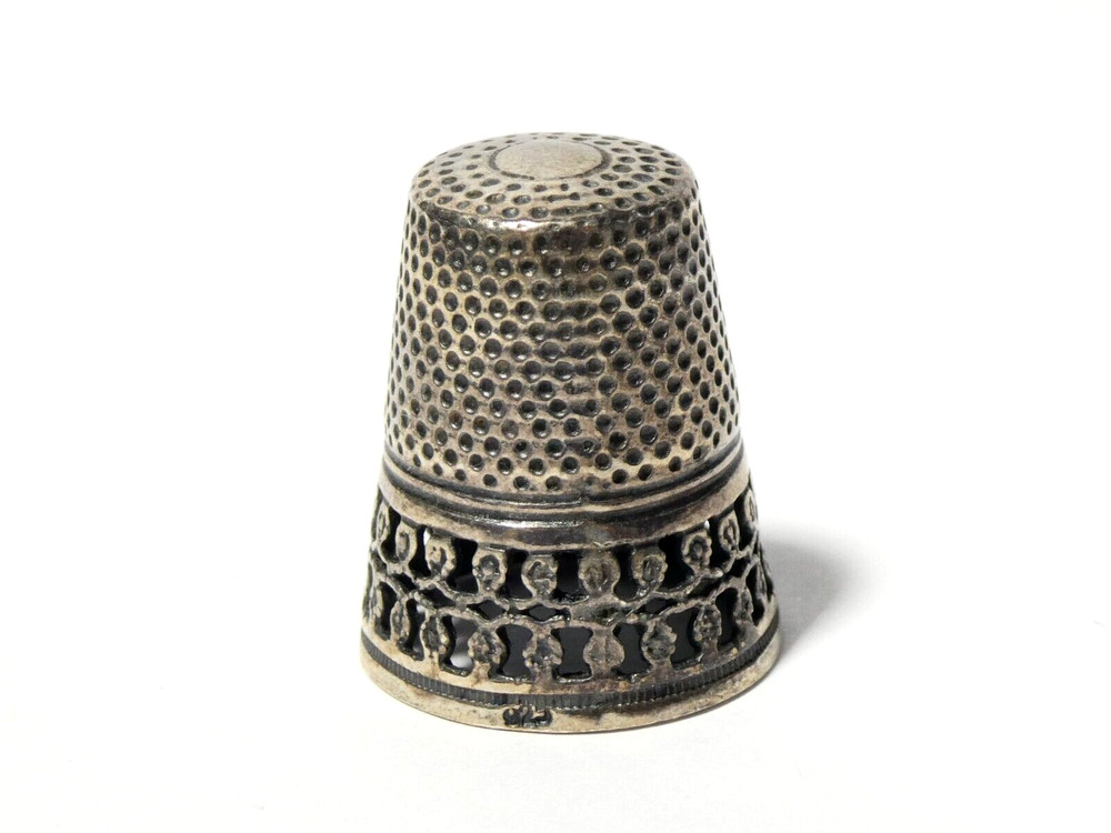 Antique 925 Sterling Silver Thimble with VERY FINE PRETTY Openwork Pattern #T8