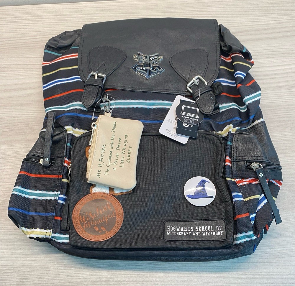 Harry Potter Black Multi-Striped Patch Rucksack Backpack