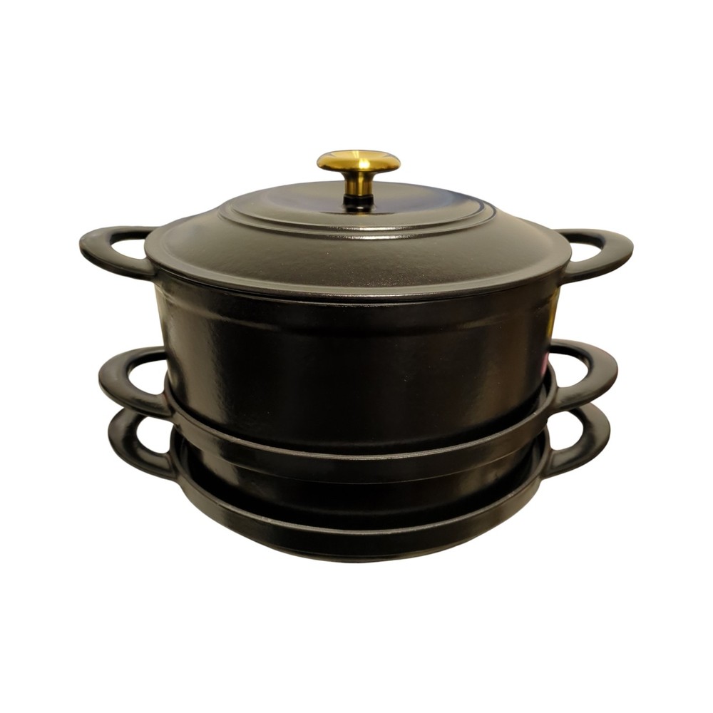 Tramontina 4 Piece Stackable Enamel Cast Iron Cookware Set, Black