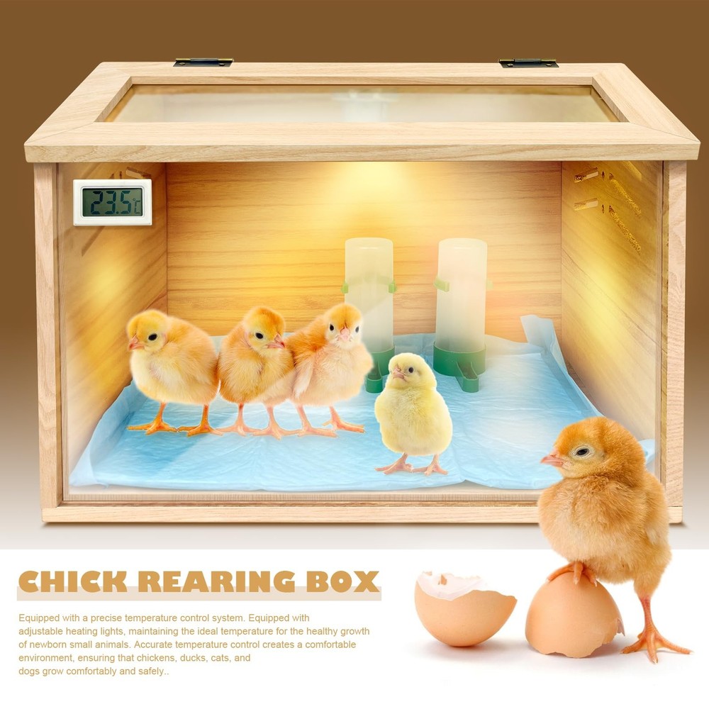 Chicken Brooder Box for Chicks & Quail with 3 Absorbent Pads, Feeder and Wate...