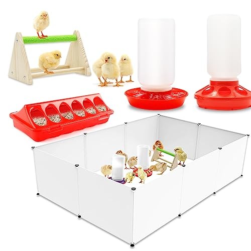 with Chick Perch,flip Top Poultry Feeder, 1l Chick Brooder Box Starter Kit