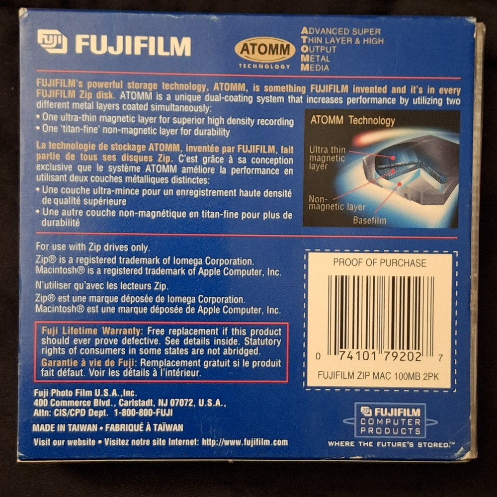 Fujifilm Zip Disk 100MB – MAC Formatted – Vintage Data Storage – Sealed 2-Pack