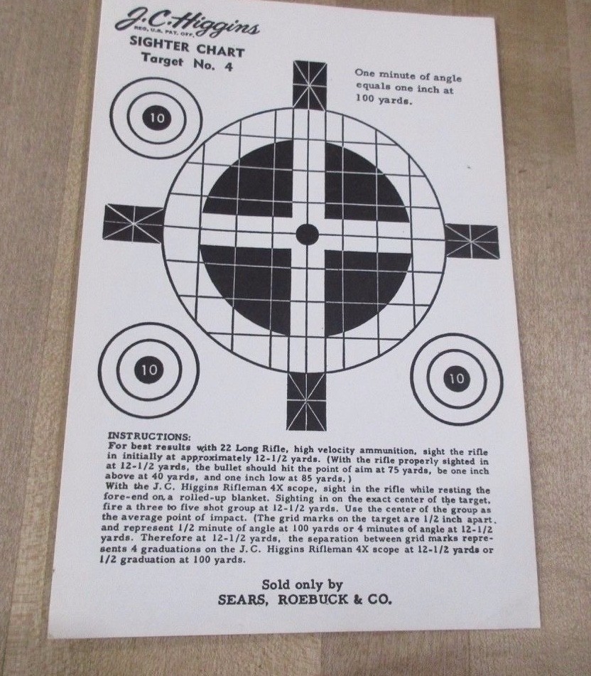 J C Higgins Sears, Roebuck & Co Sighter Chart Target No 4 collectable (r)