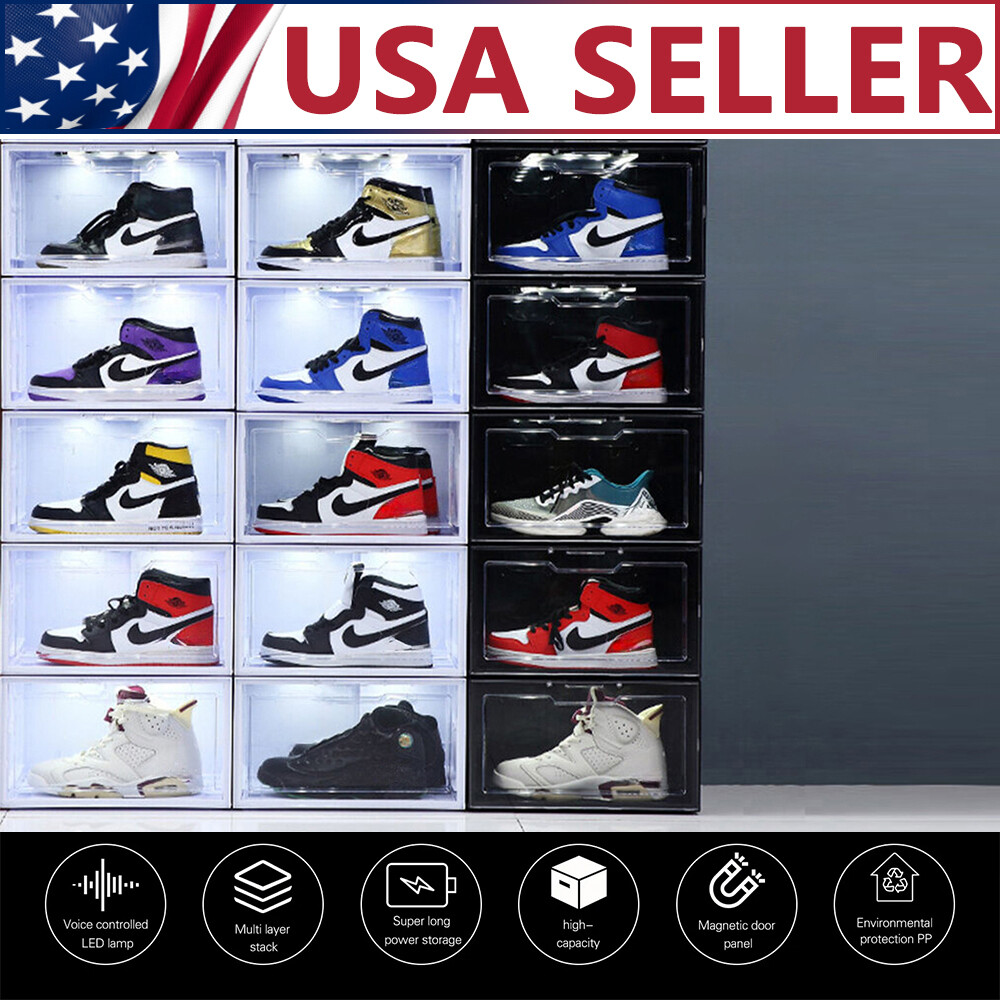 LED Shoe Box Stackable Light Up Sneaker Display Collection Storage Organizer XL