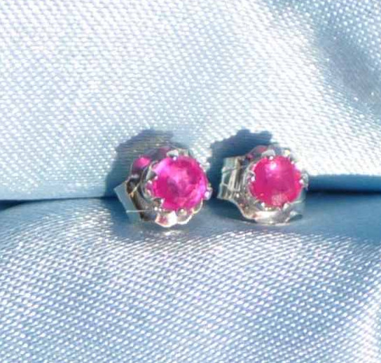 PETITE ROUND 3MM RUBY STERLING SILVER STUDS-- .20CTW