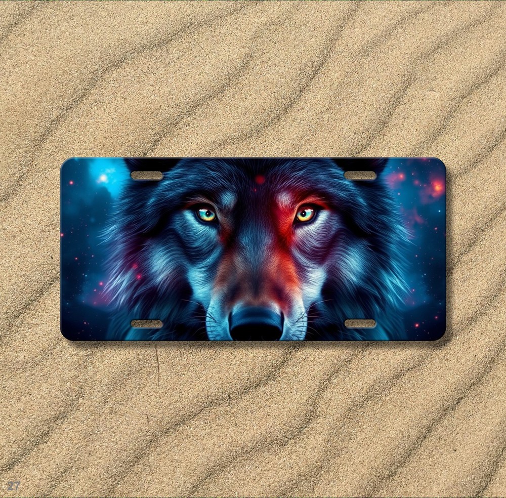 Realistic Wolf License Plate Optional Text Auto Tag Unique Gift