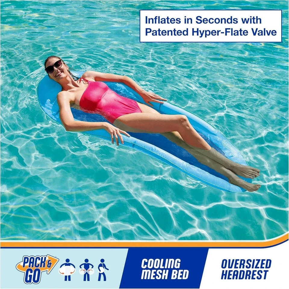 SwimWays Spring Float Original Pool Lounge Chair 1, Hammock Blue