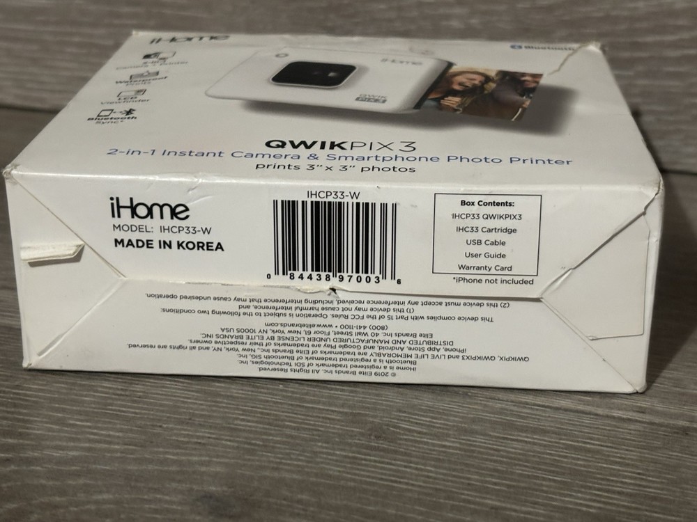 iHome QWIK PIX3 Bluetooth Printer Camera IHCP33 Bundle - WORKING NO CARTRIDGE