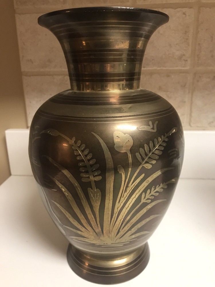 Brass Etched Elephant Vase