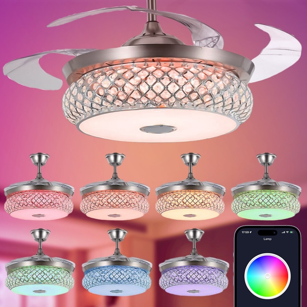 42" Silver Colorful Bluetooth Invisible Fan Light with Remote Control