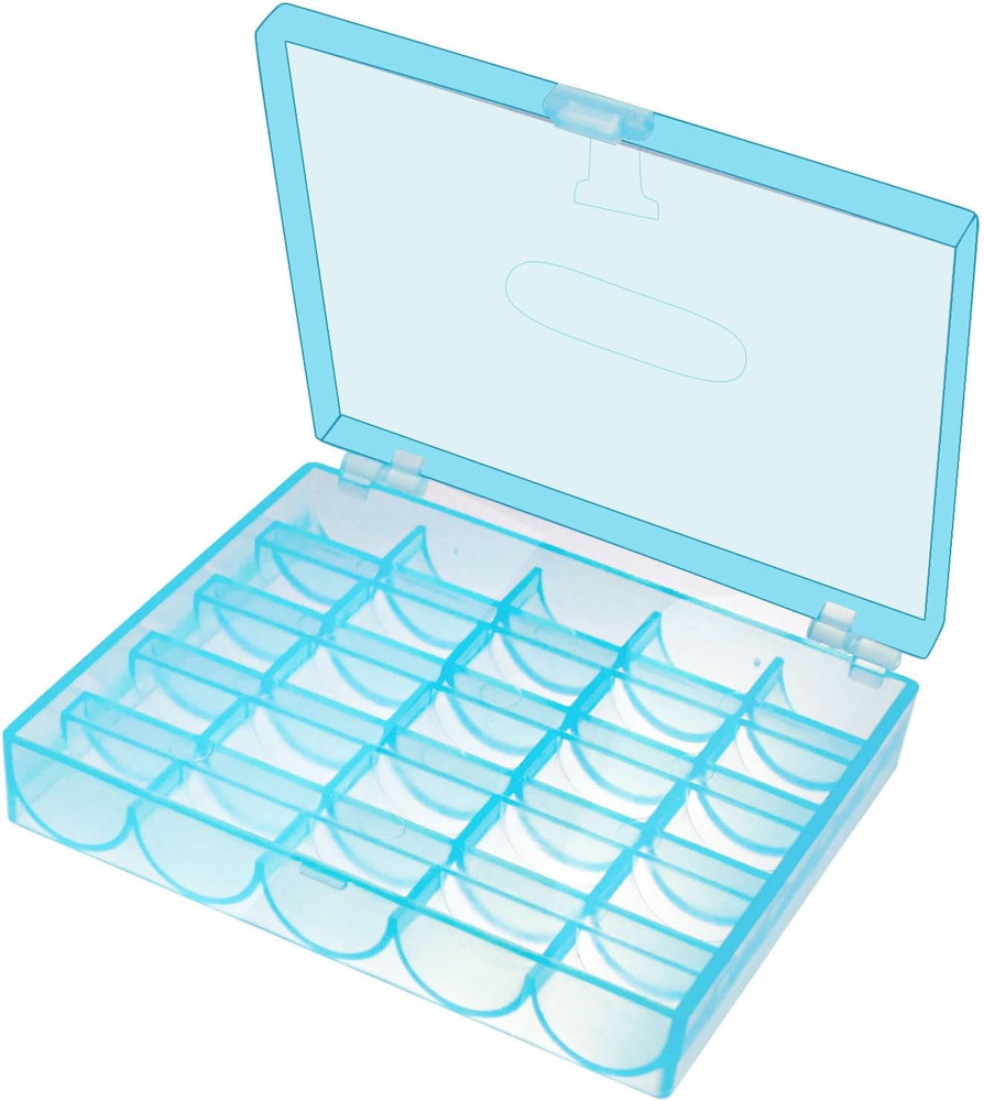 25 Slots Sky Blue Bobbin Box,Sewing Machine Bobbin Organizer Plastic Case,Transp