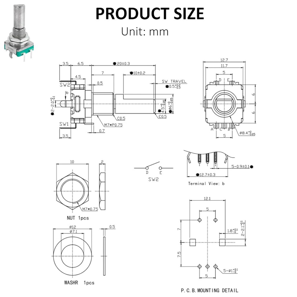 10 Pcs EC11 Rotary Encoder Dode Switch Audio Digital Potentiometer with Switch -