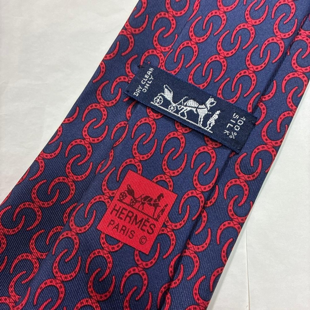 HERMES Tie Red Navy
