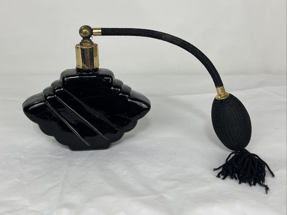Vintage Art Deco Black Glass Perfume Atomizer