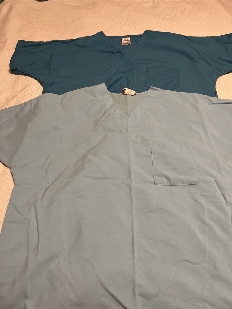 2 Blue Scrub Tops Size L