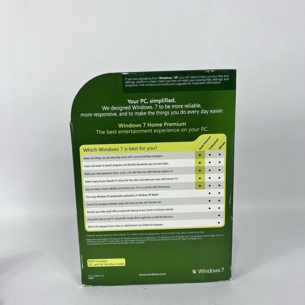 Microsoft Windows 7 Home Premium Full 32 Bit & 64 Bit DVD MS WIN =RETAIL BOX=