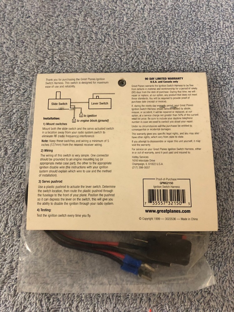 IGNITION SWITCH HARNESS GREAT PLANES GPMG 2150 NEW IN PACKAGE!!