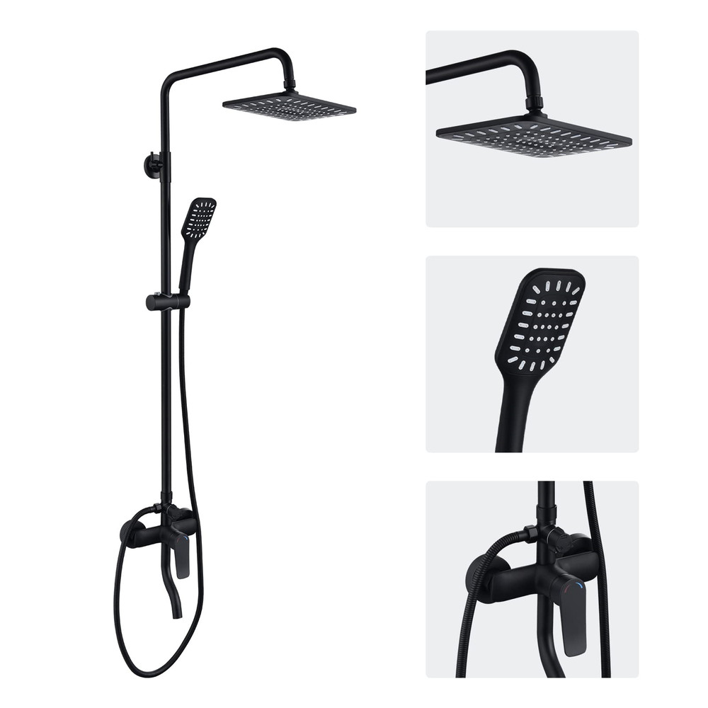 10" Rainfall Shower Faucet Set Adjustable Height 3 Function System Universal