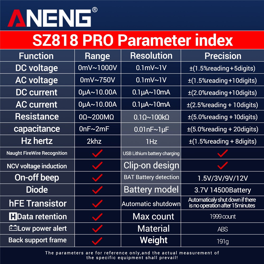 Digital Display Multimeter Voltmeter AC DC Volt Ohmmeter Tester Meter Auto Range