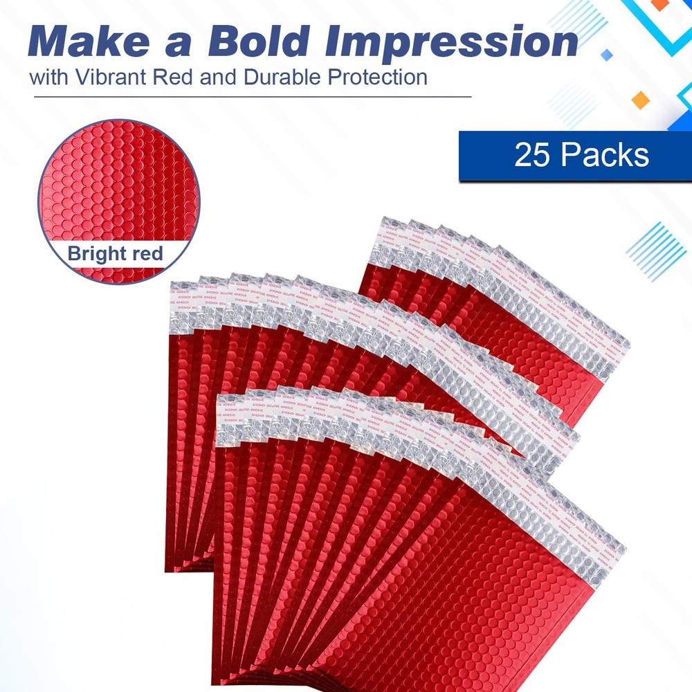 Metallic Matte Red Bubble Mailers Mailing Padded Envelopes 6x10" 25pc,