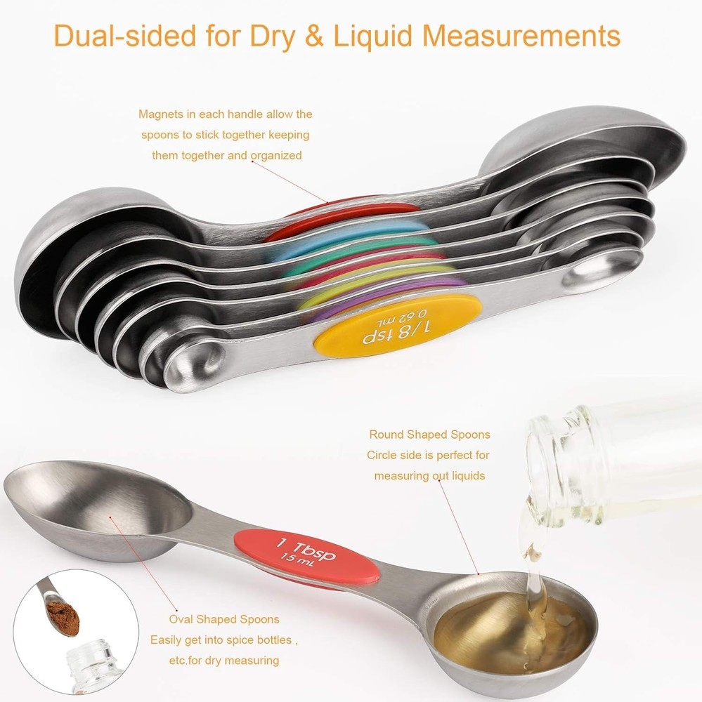 Stackable Magnetic Measuring Spoons - 8-Piece Stainless Steel Culinary Precision