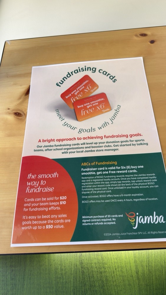 Jamba Juice Bogo Fundraiser Card Digital Code, 6 Uses