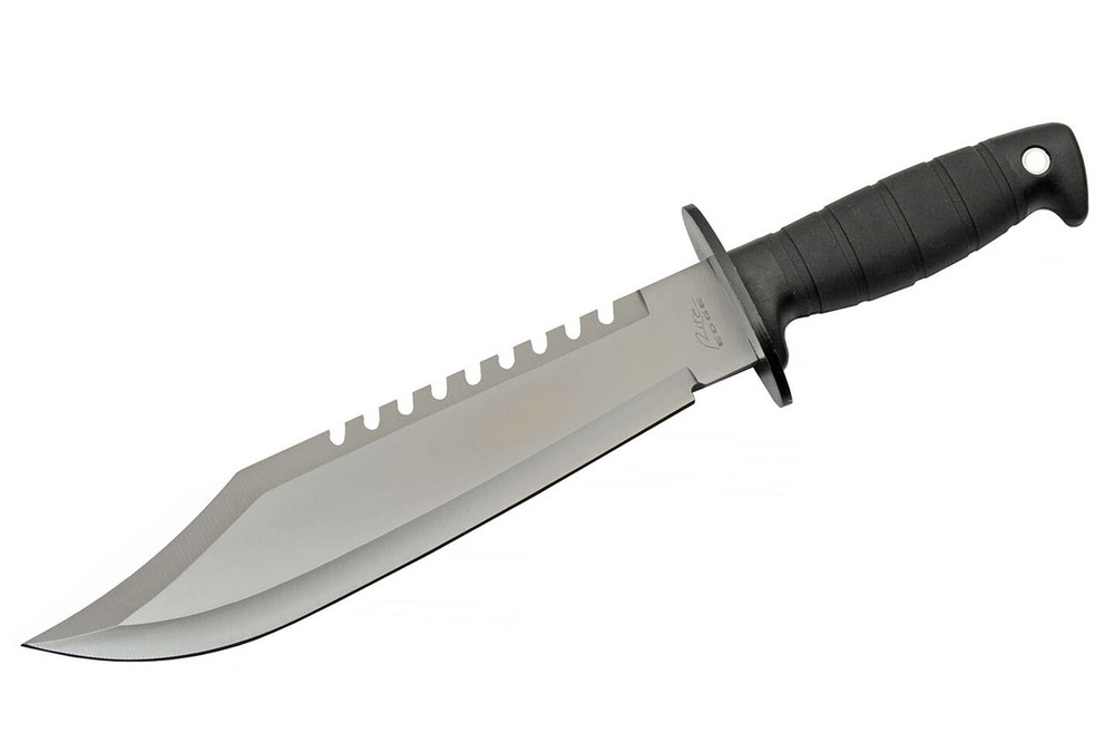 Survival Knife | Clip Point Blade Rubber Handle + Sheath, Flint, Sharpener