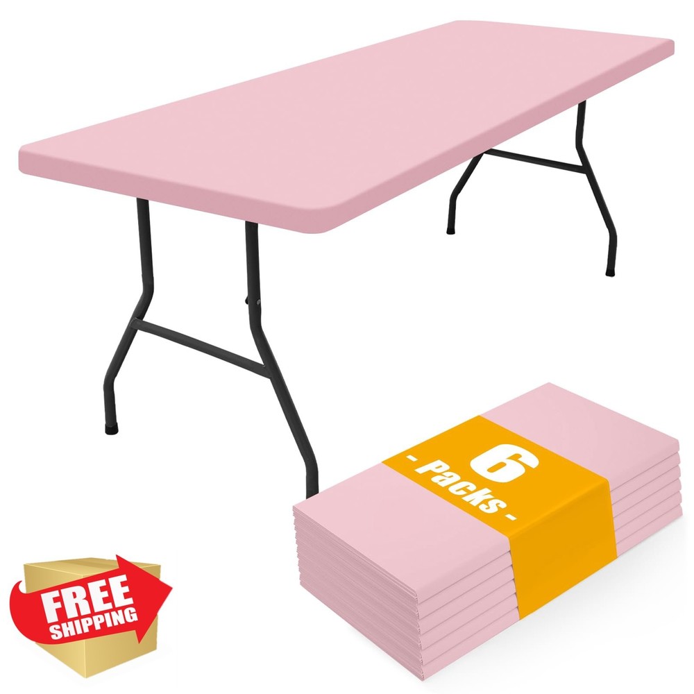 Smiry 6pc Picnic Table Cloth, 30"x96" Rectangular, Pink, Waterproof