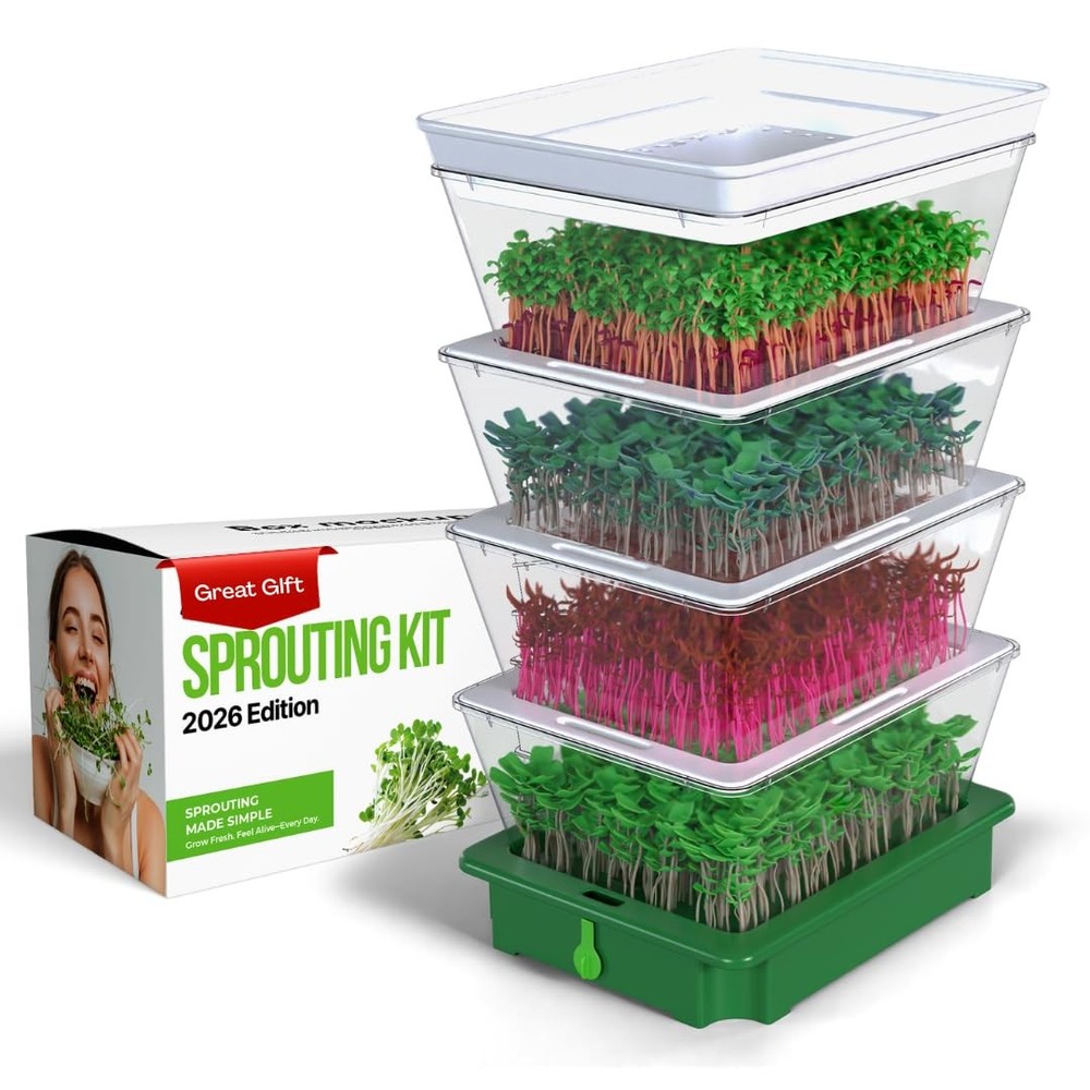4-Tier Sprouting Kit - Stackable Seed Sprouter Trays with Drain Spout - Grow ...