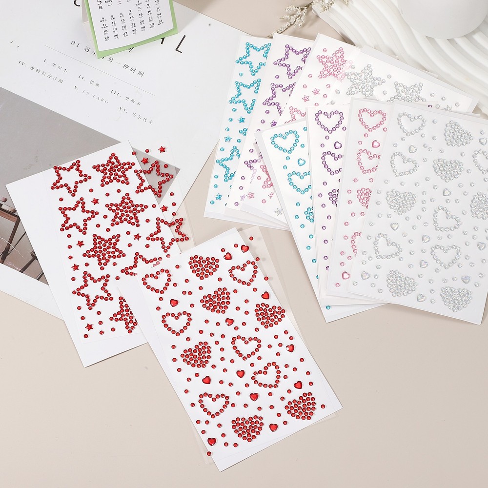 6Sheets Heart Gem Sticker, Face Gem Stickers, Silver
