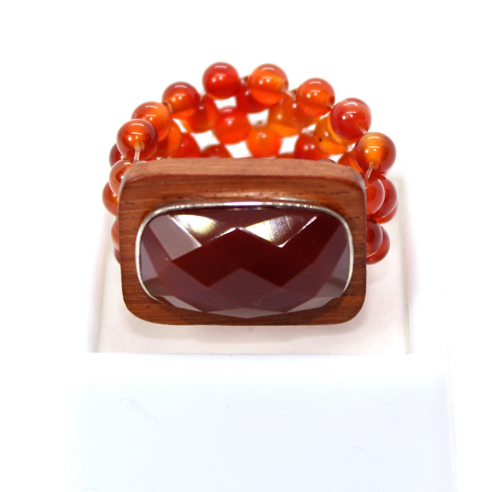 GENUINE! RED AGATE Faceted Checker board Cut Gemstone STRETCH RING Size 7-8