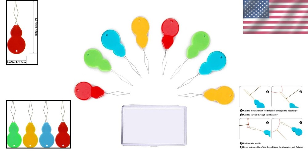 Compact Gourd Needle Threaders - 30 pcs in Various Sizes, Multicolor & Durable