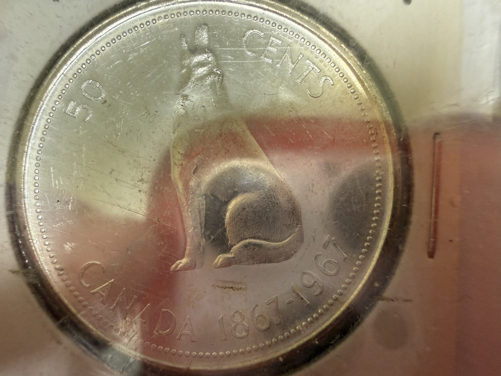 1867 - 1967 Canada Silver 50 Cent Howling Wolf Elizabeth