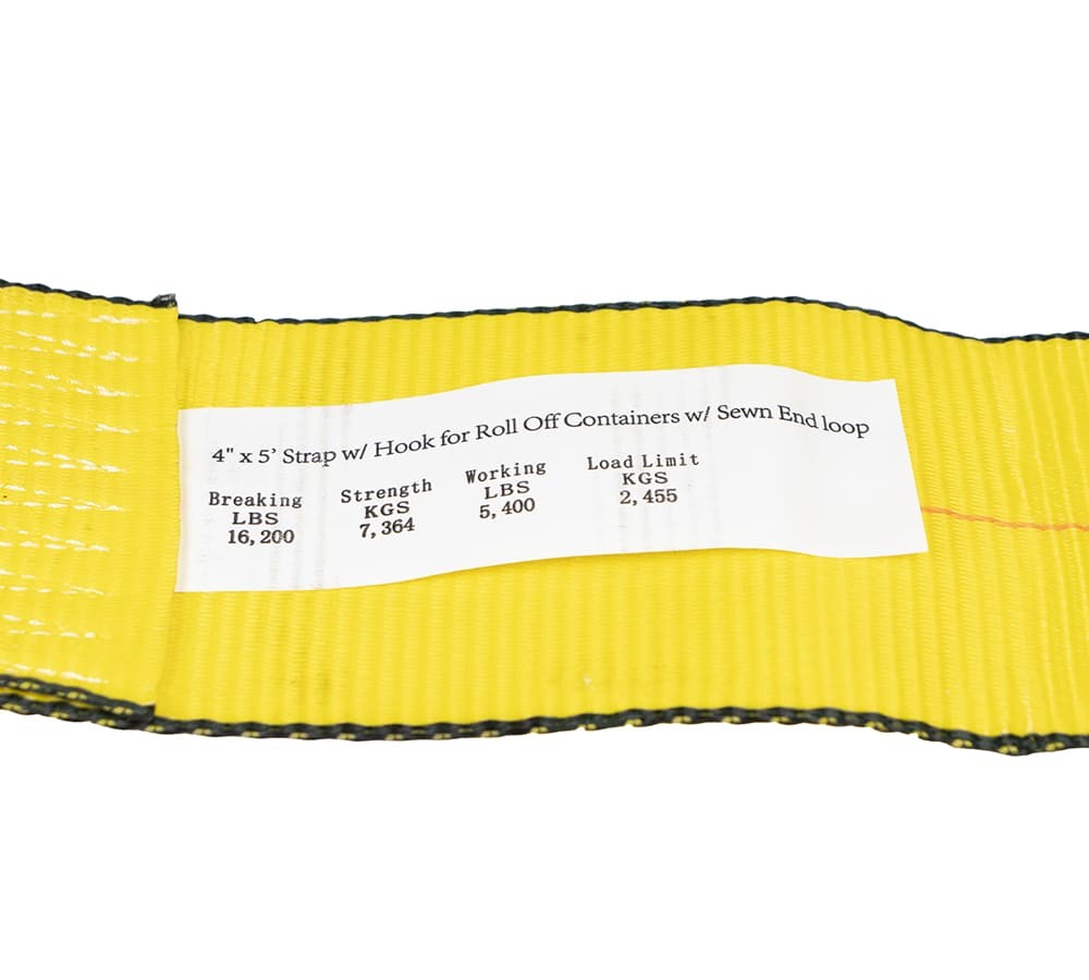 (20 Pack) 4" x 5' Roll Off Container Yellow Winch Strap w/ Large Flat Hook fo...
