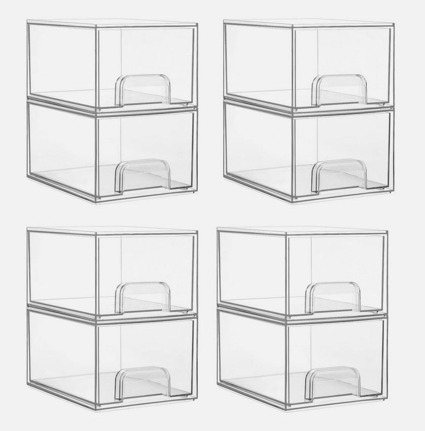 Vtopmart 8 Pack Small Clear Stackable Storage Drawers,Acrylic Bathroom Makeup