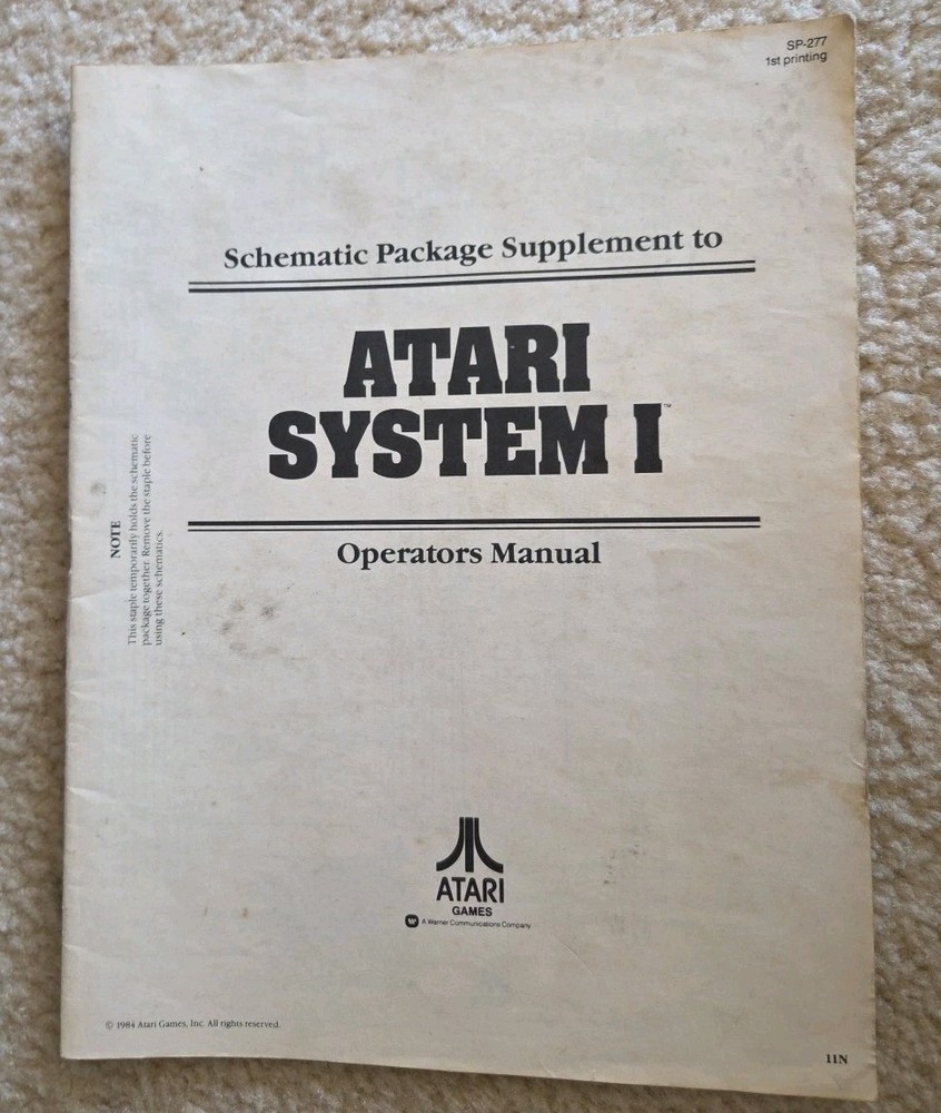 Original Atari System 1  Schematic Package Supplement Arcade Video Game Manual