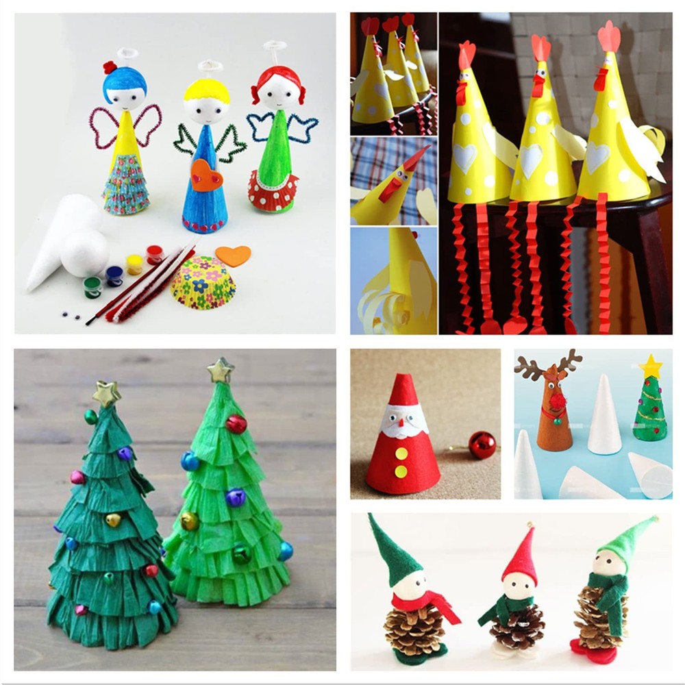 20 Pack White Foam Cones for Crafts 2x3.7in DIY Tree