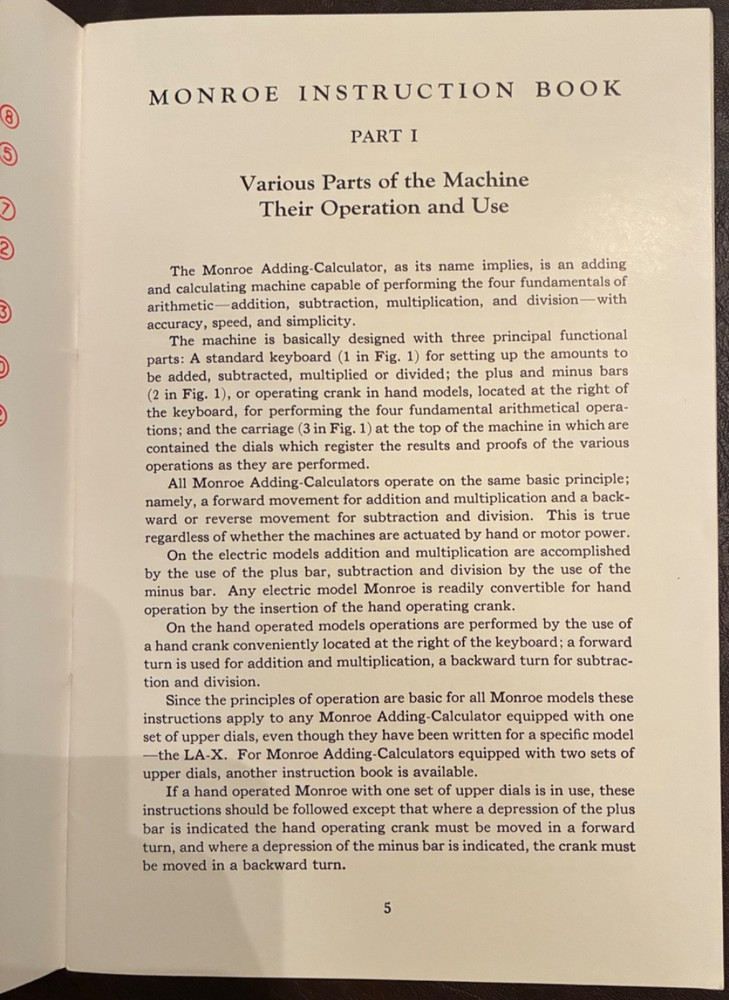 Monroe Adding Calculator LA Models Instruction Book 1936