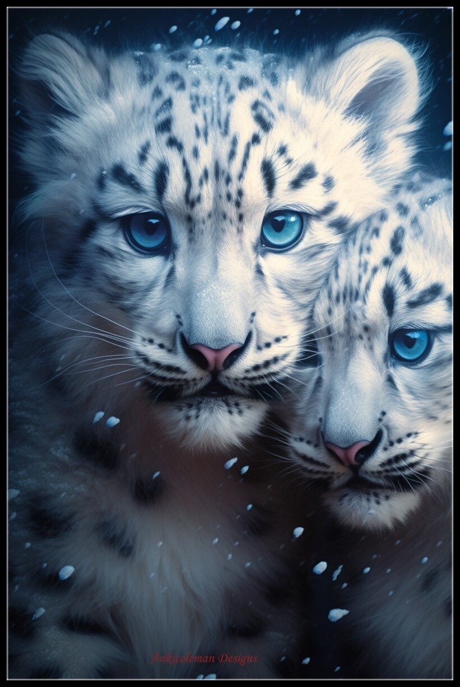 Two Snow Leopard Cubs 1 - Chart Counted Cross Stitch Patterns Needlework DMC DIY