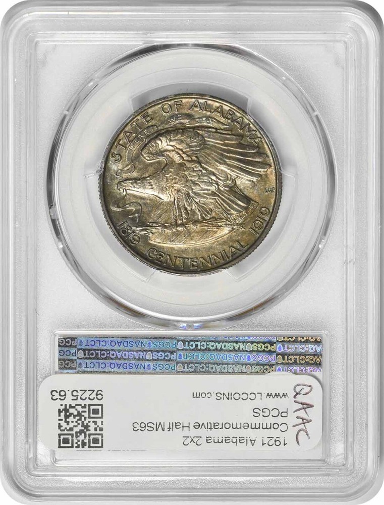 Alabama 2x2 Commemorative Silver Half Dollar 1921 MS63 PCGS