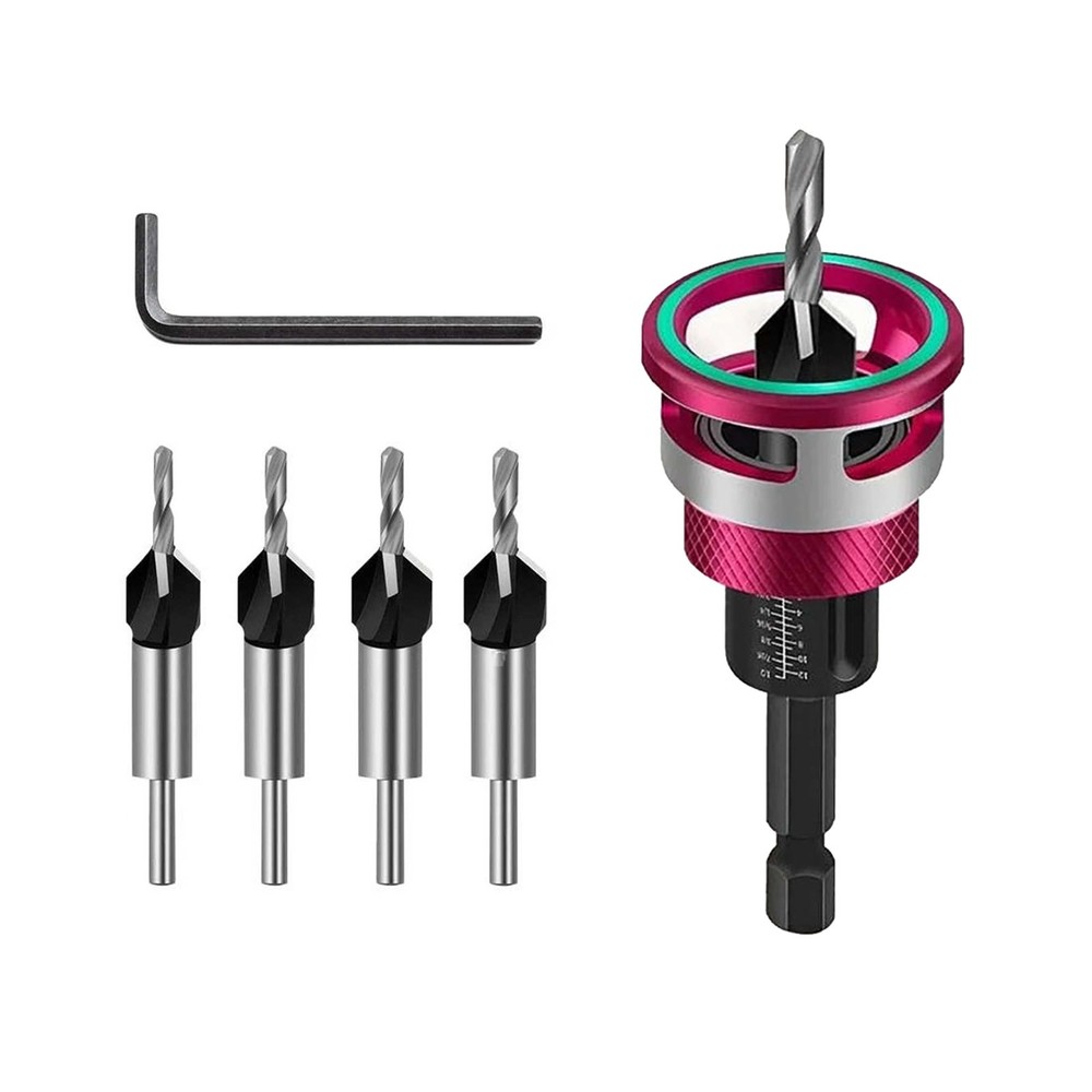 6PCS Hex Shank Countersink Drill Set Adjustable Depth for Hand Drill Bench Drill