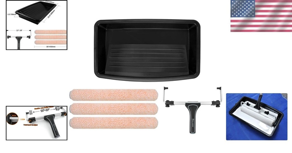 Professional 18" Wide Paint Roller Set - 5pc, Microfiber, Large Tray, Adjusta...