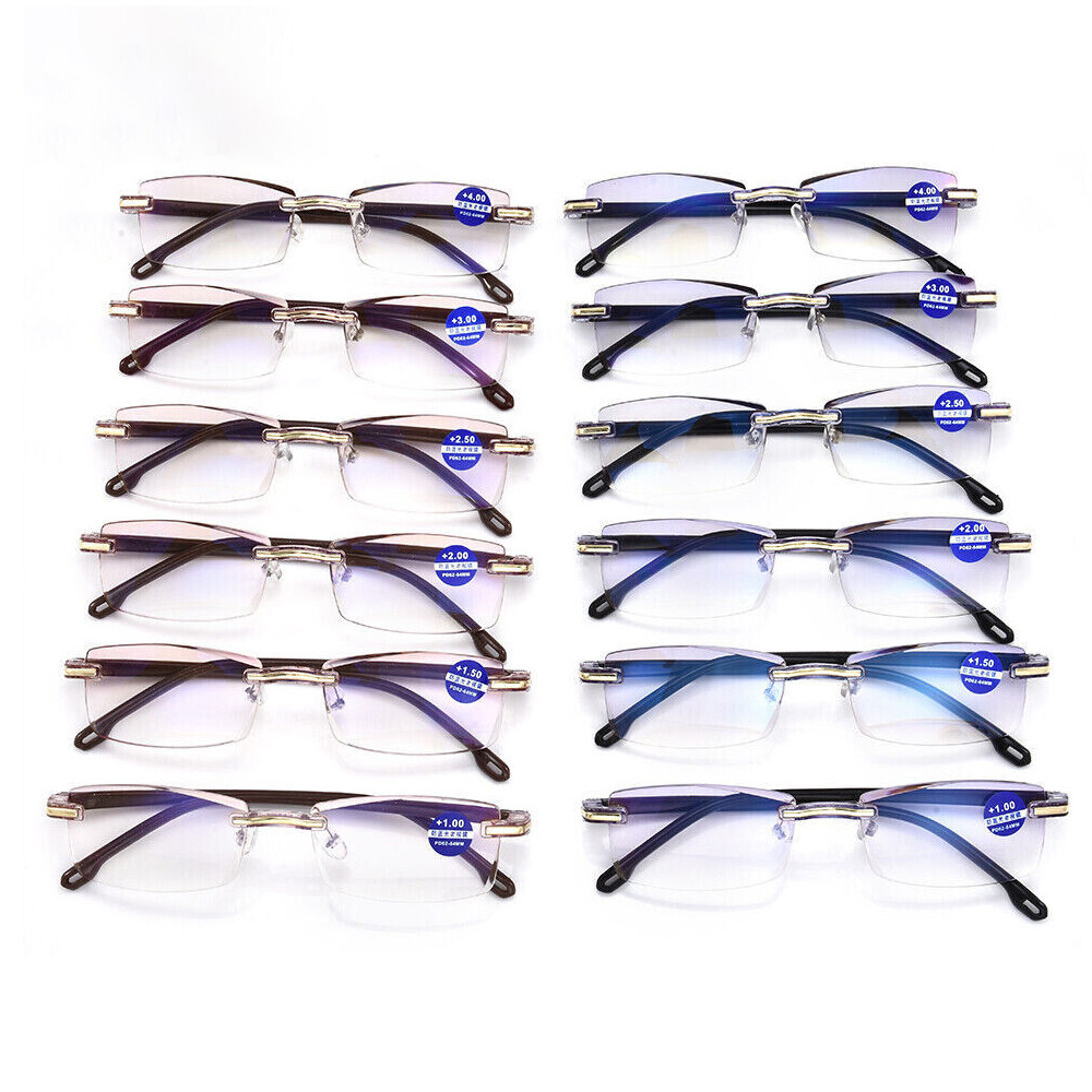 1-10 PK Mens Ultralight Rimless Rectangular Reading Glasses Blue Light Blocking