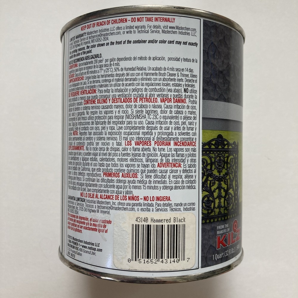 Hammerite Rust Cap Paint Primer - Black - Hammered Finish, 1 Quart